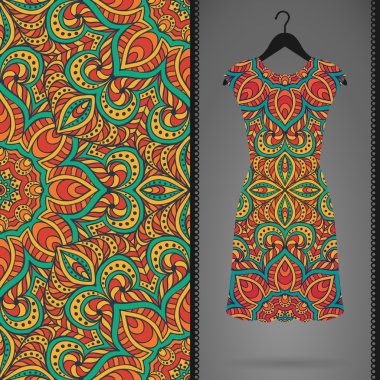 Etnik çiçek Dikişsiz desen elbise ile