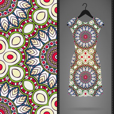 Etnik çiçek Dikişsiz desen elbise ile