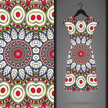 Etnik çiçek Dikişsiz desen elbise ile