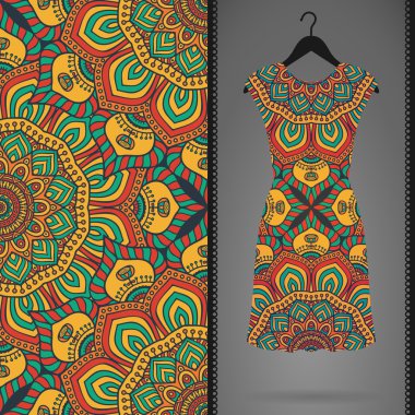 Etnik çiçek Dikişsiz desen elbise ile