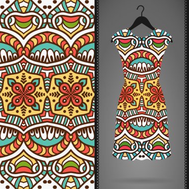 Etnik çiçek Dikişsiz desen elbise ile