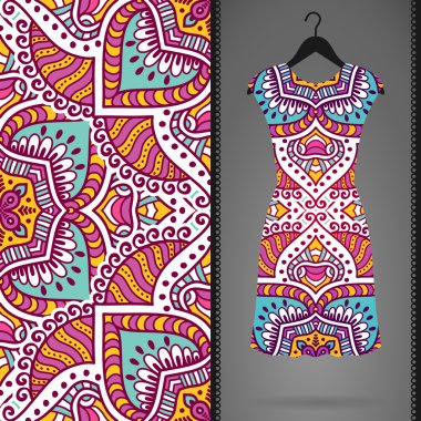 Etnik çiçek Dikişsiz desen elbise ile