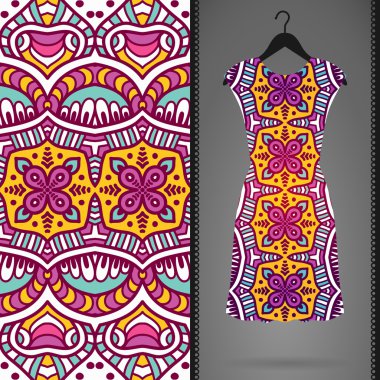 Etnik çiçek Dikişsiz desen elbise ile