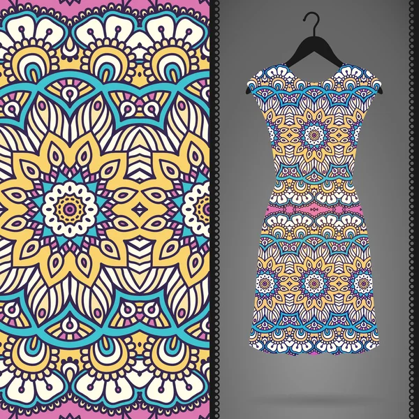 Ethnic floral seamless pattern with dress — Stock Vector