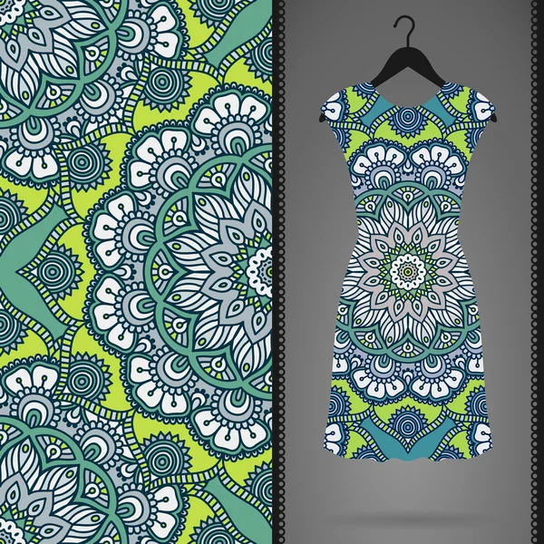 Ethnique floral motif sans couture avec robe — Image vectorielle