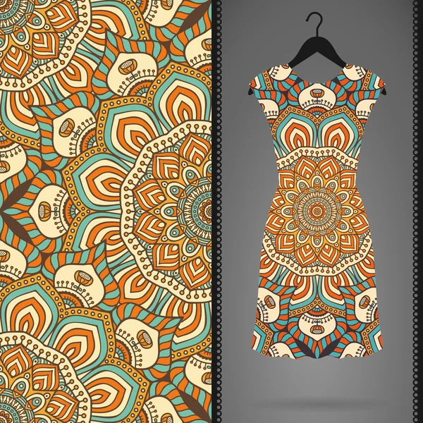 Ethnische florale nahtlose Muster mit Kleid — Stockvektor