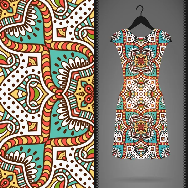 Ethnic floral seamless pattern with dress — Stock Vector