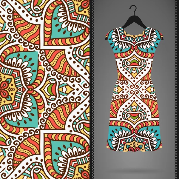 드레스와 함께 민족 꽃 원활한 패턴 — 스톡 벡터