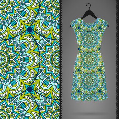 Etnik çiçek Dikişsiz desen elbise ile