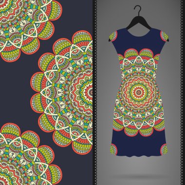 Etnik çiçek Dikişsiz desen elbise ile