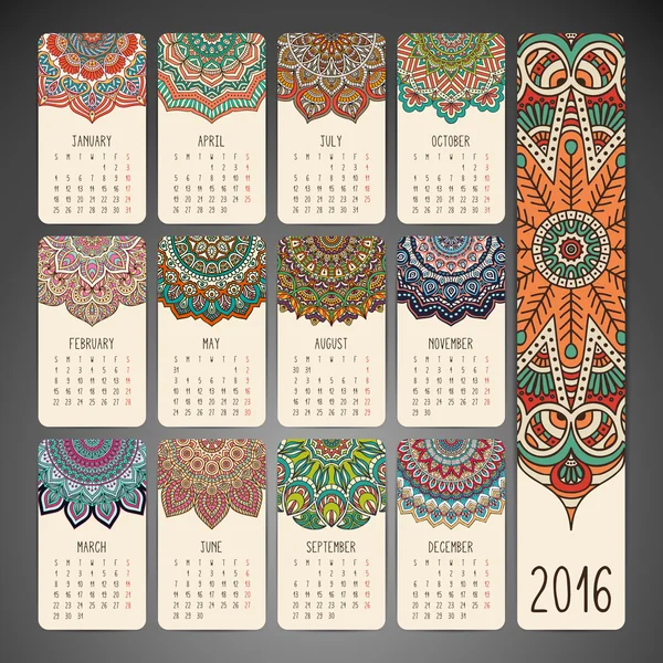 Calendario con mandalas — Vector de stock