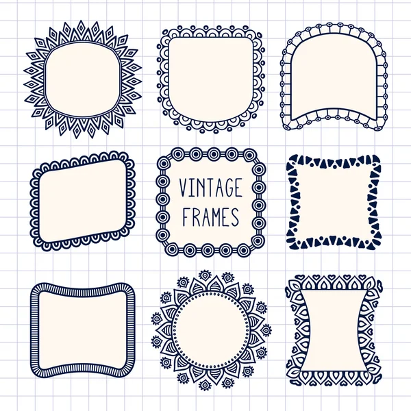 Ethnic hand drawn vector line border set and hipster scribble design element — Stock Vector
