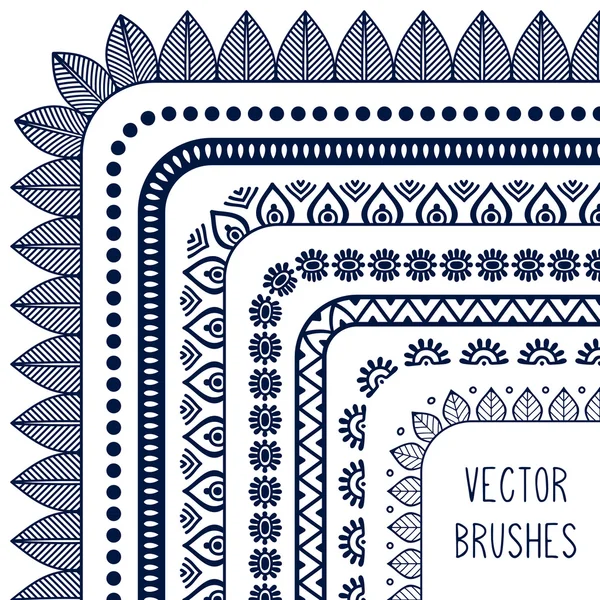 Ethnic hand drawn vector line border set and hipster scribble design element — Stock Vector