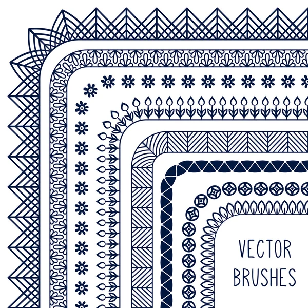 Set de borde de línea vectorial dibujado a mano étnica y elemento de diseño de garabato hipster — Vector de stock