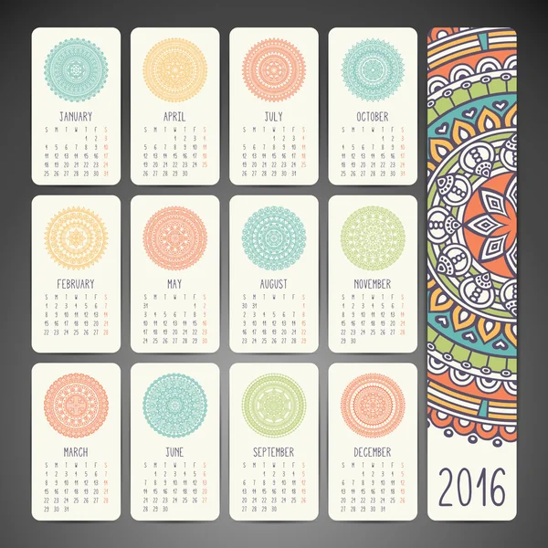 Calendario con mandalas — Archivo Imágenes Vectoriales