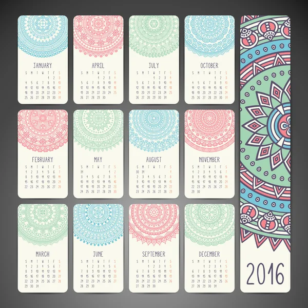 Calendario con mandala — Vettoriale Stock