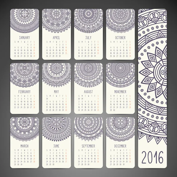 Calendario con mandalas — Vector de stock