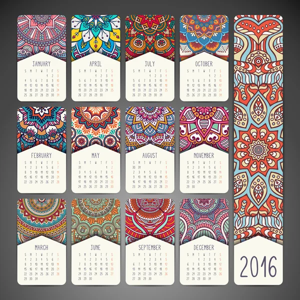 Calendario con mandalas — Vector de stock