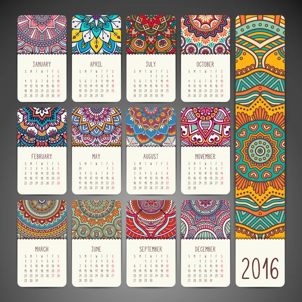 Calendrier avec mandalas — Image vectorielle