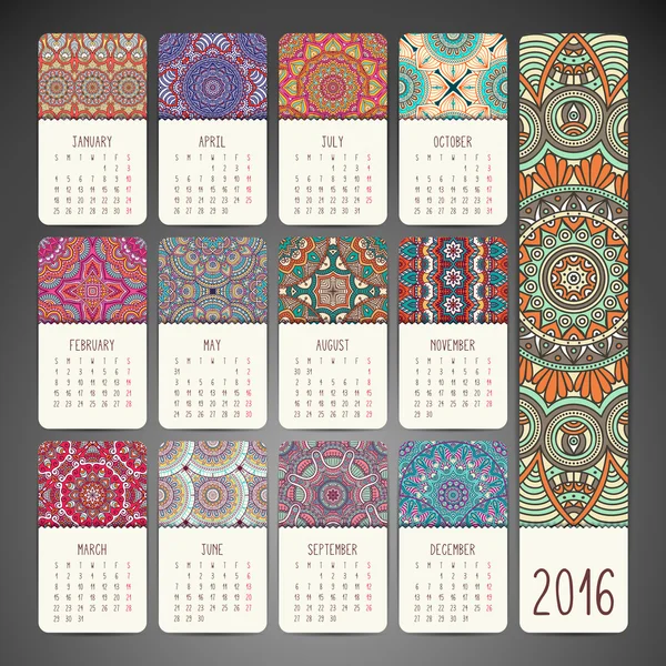 Calendrier avec mandalas — Image vectorielle