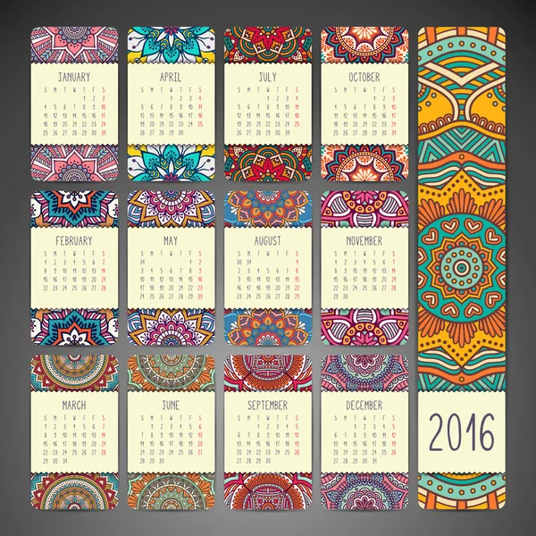 Calendário com mandalas — Vetor de Stock