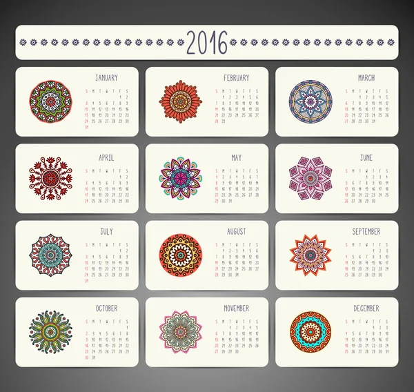 Calendário com mandalas — Vetor de Stock