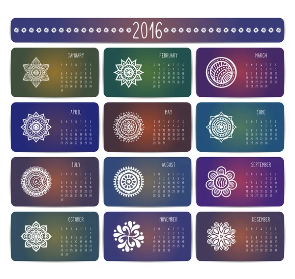 Calendar with mandalas — Stock Vector