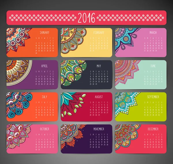 Calendario con mandala — Vettoriale Stock