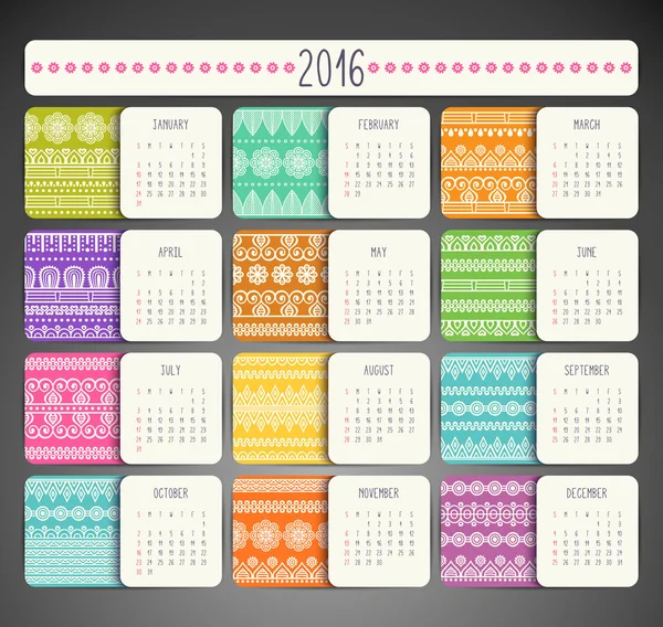 Kalender mit Mandalas — Stockvektor