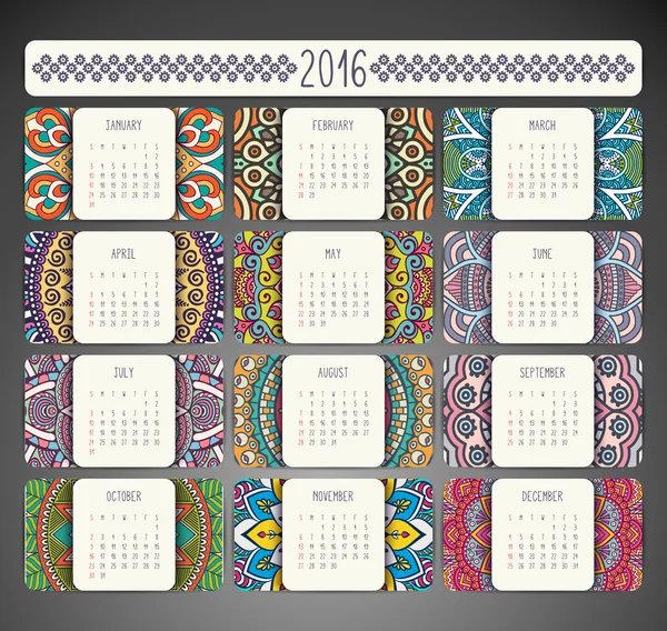 Calendario con mandala — Vettoriale Stock