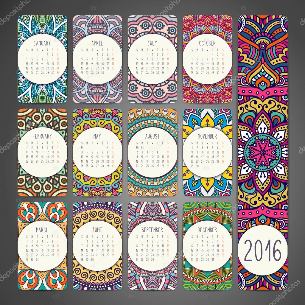 Calendar with mandalas