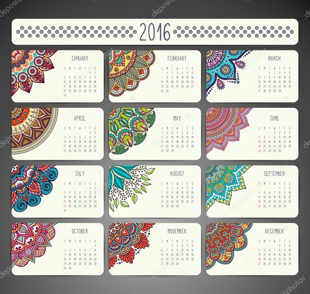 Calendar with mandalas Stock Vector Image by ©VikaSnezh 83617264