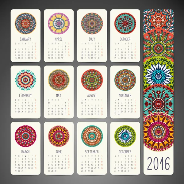 Calendario con mandala — Vettoriale Stock