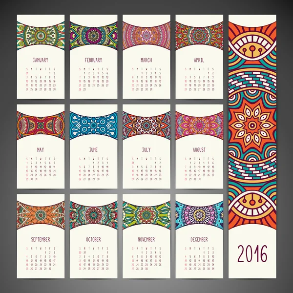 Calendario wtih mandala — Vettoriale Stock