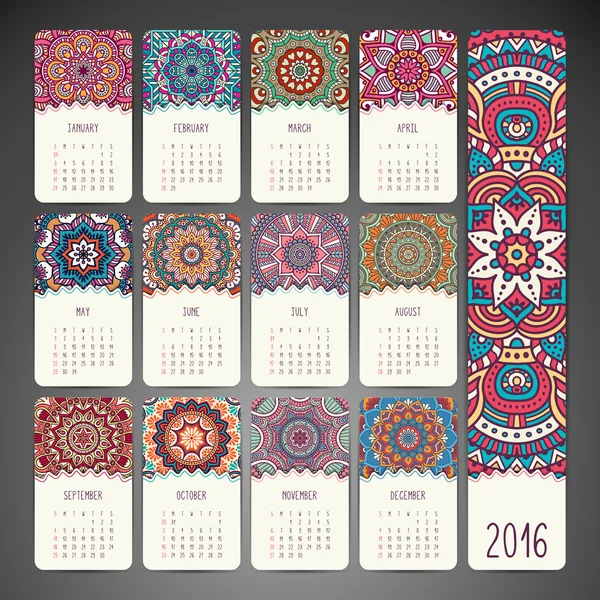 Calendrier avec mandalas — Image vectorielle