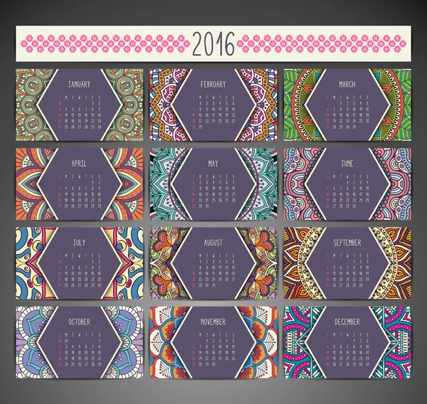 Calendario con mandalas — Archivo Imágenes Vectoriales