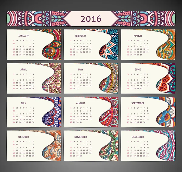 Calendario con mandala — Vettoriale Stock