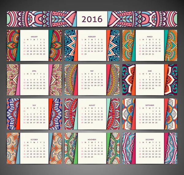 Calendrier avec mandalas — Image vectorielle