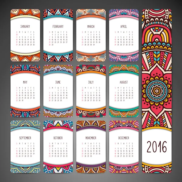 Calendrier avec mandalas — Image vectorielle