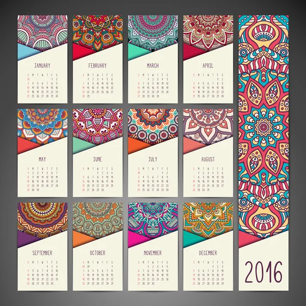 Calendrier avec mandalas — Image vectorielle