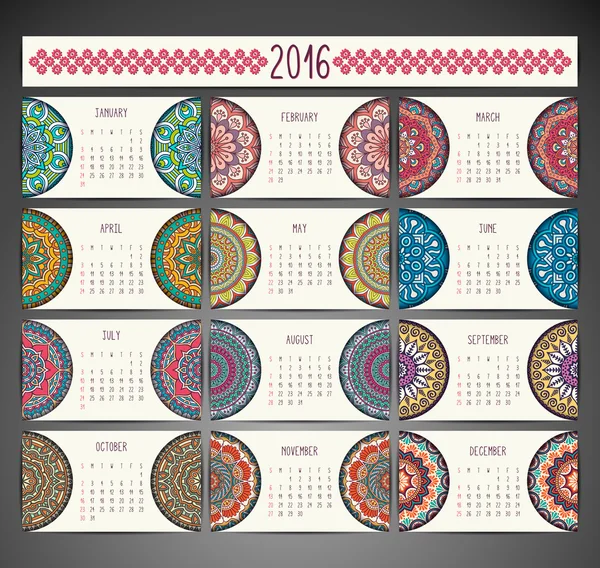 Calendrier avec mandalas — Image vectorielle