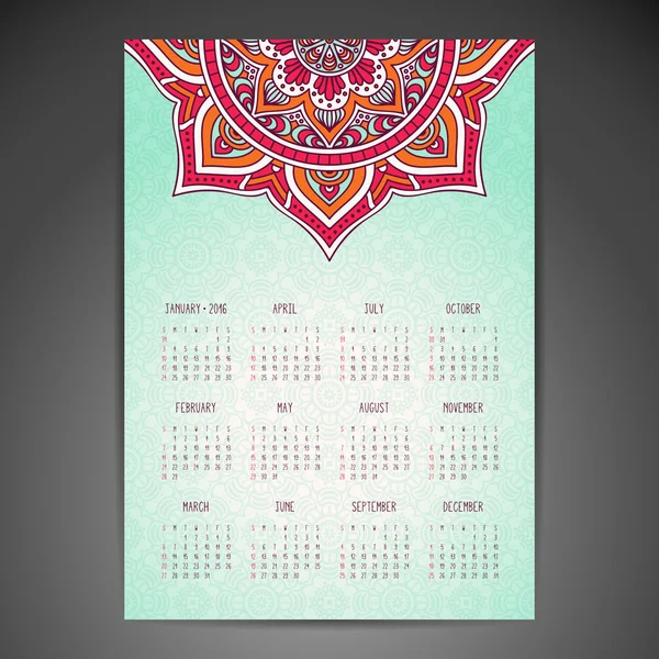 Kalender mit Mandalas — Stockvektor