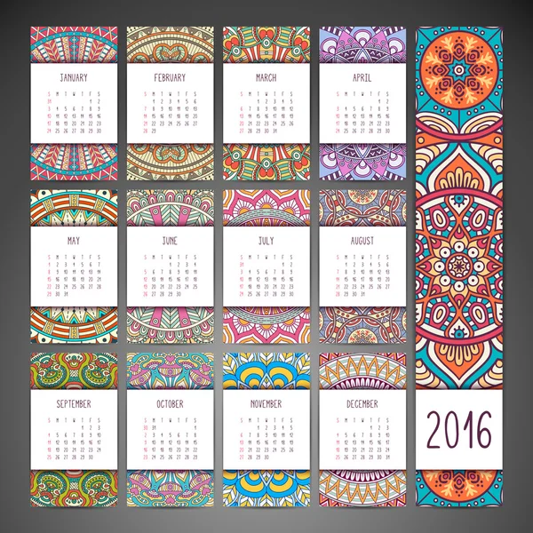 Calendrier vectoriel 2016 — Image vectorielle