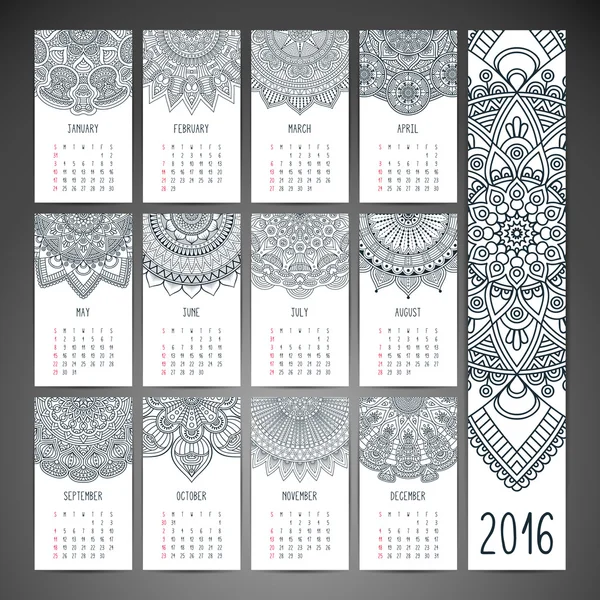 Calendario vectorial 2016 — Vector de stock