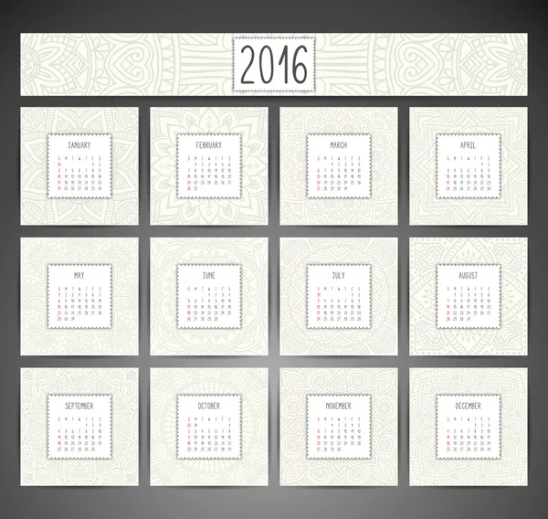 Vektorkalender 2016 — Stockvektor