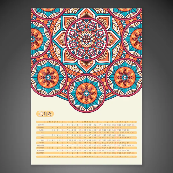 Calendario vectorial 2016 — Vector de stock