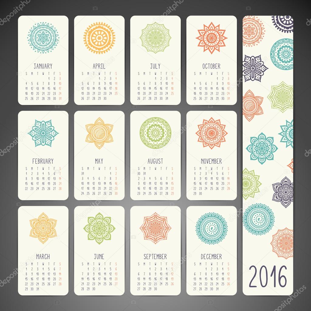 Vintage Calendar with mandalas