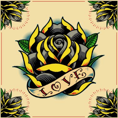 Rose, şerit ve güller çerçevesi