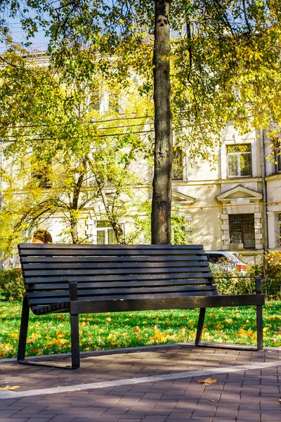 Sessiz şehir parkındaki ahşap Bank