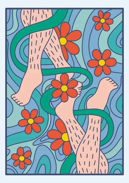 Illustration Natürlicher Schönheit Feminismus Körperpositivität Beinhaare Cartoon Stil Beine Blumen lizenzfreie Stockvektoren